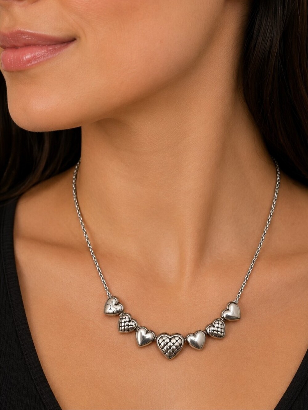 BRIGHTON Sliding Enchanted Hearts Charm Chain Necklace